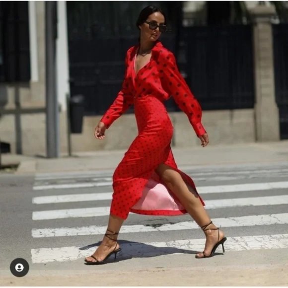 ZARA Polka Dot Skirt Black Red - Picture 2 of 9